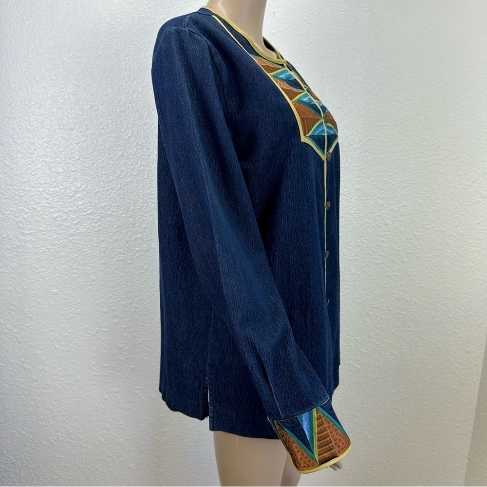 BOB MACKIE wearable art denim Shacket M southwestern heavy embroidered rodeo - Picture 6 of 14